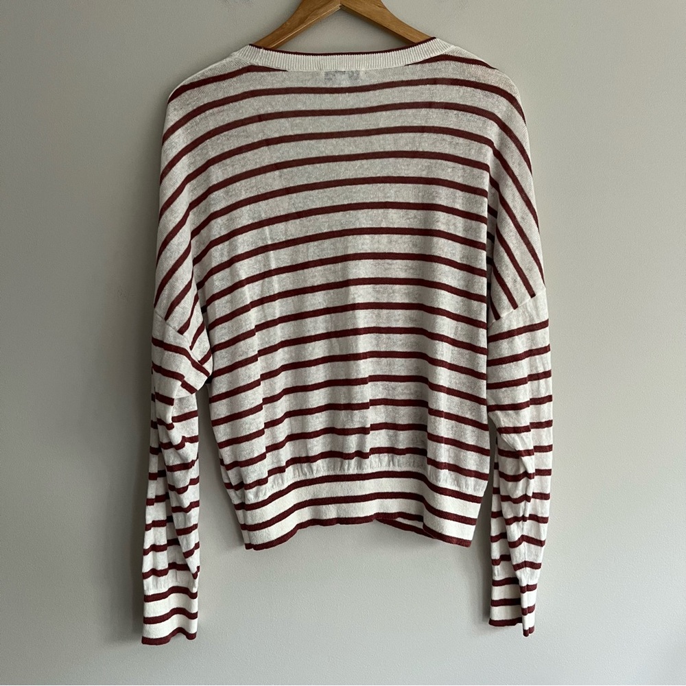 Ann Taylor Weekend Brown and White Striped Cardigan Large - Picture 2 of 7
